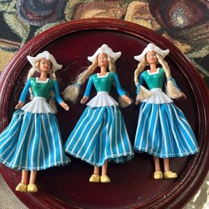 1995 Vintage 3 Dolls with Blue Striped Dresses